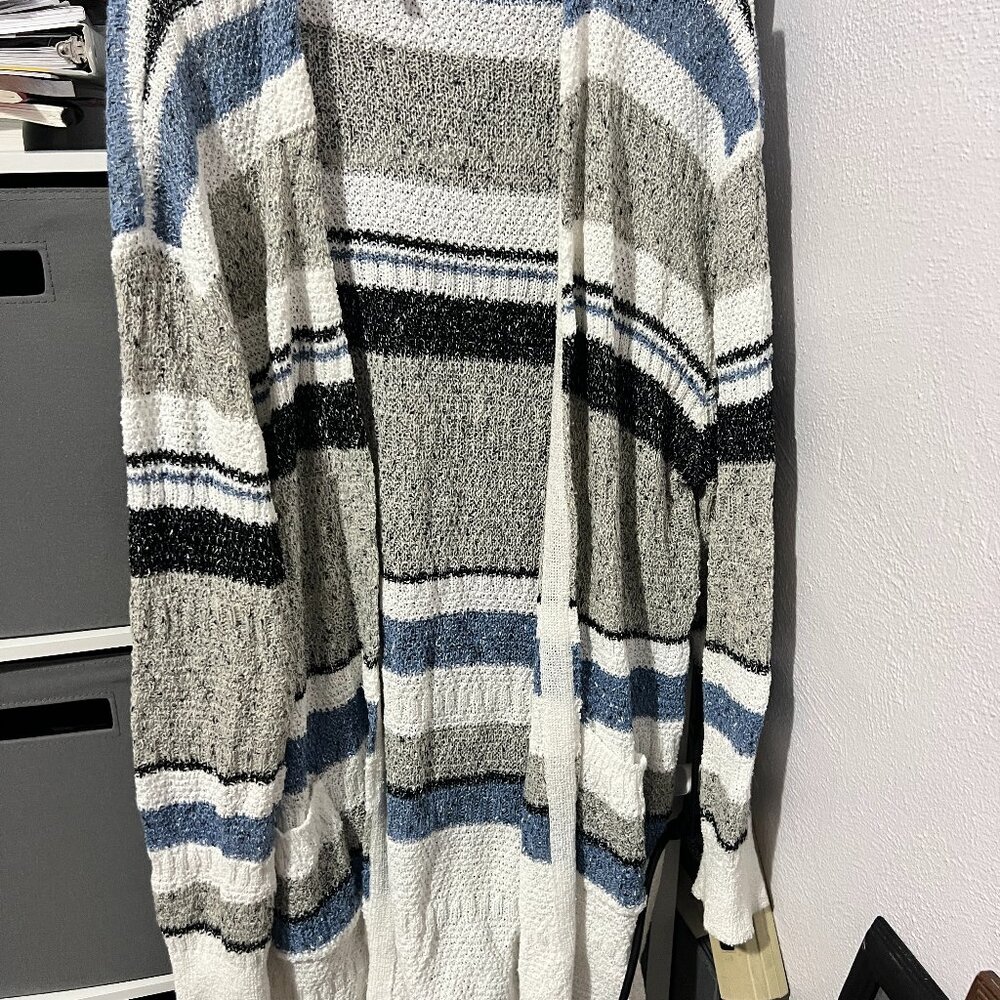 Davis Dani White/Black/Blue Sweater Cardigan